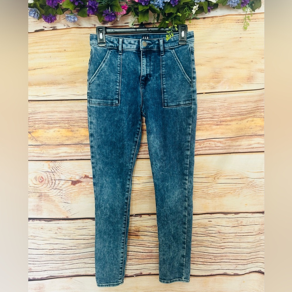 GAP Denim Girl’s Blue Distressed Stretch High Rise Jeggings Size 14